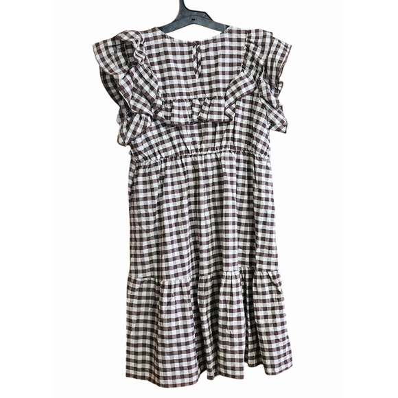 Wonder Nation Brown Checkered Ruffle Yoke dress Size L (10-12) Plus - Picture 5 of 11